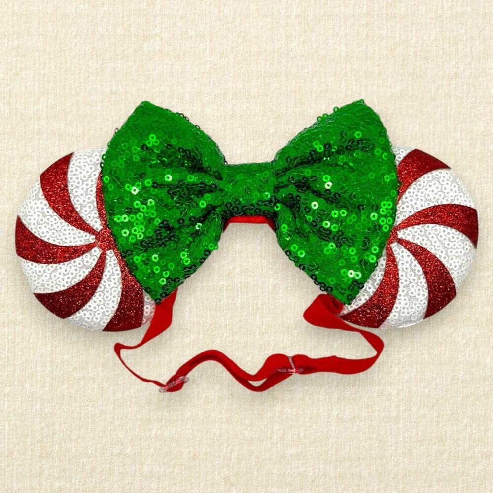 Elastic Candy Cane Minnie Ears | Disney-Inspired Christmas Mouse Ears